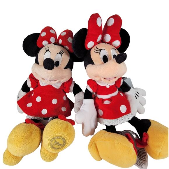 Lot of 2 Disney Store Minnie Mouse Plush Doll 14" Authentic Red Dress Polka Dots - Picture 1 of 16